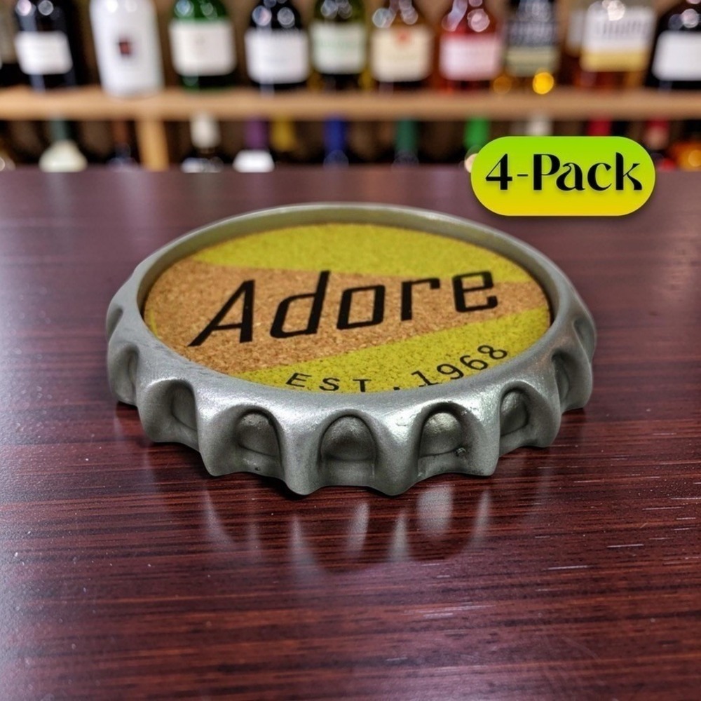 ADORE 4 inch Bottle Cap Cork Drink Bottle Novelty Coasters (4 pack) Brand New